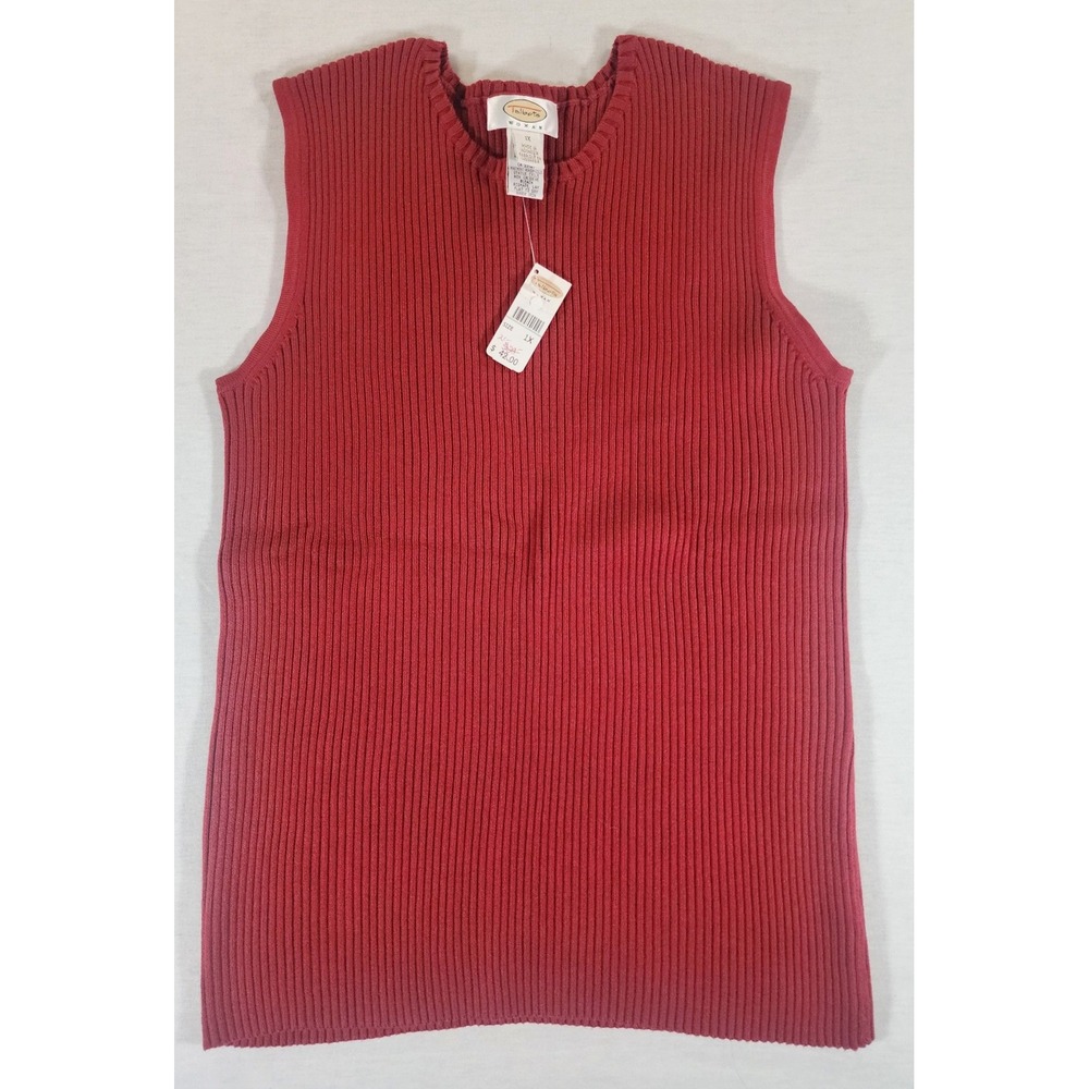 Talbots‎ NEW Sweater Vest Womens 1X Sleeveless Red Ribbed Supima Knit Stretch